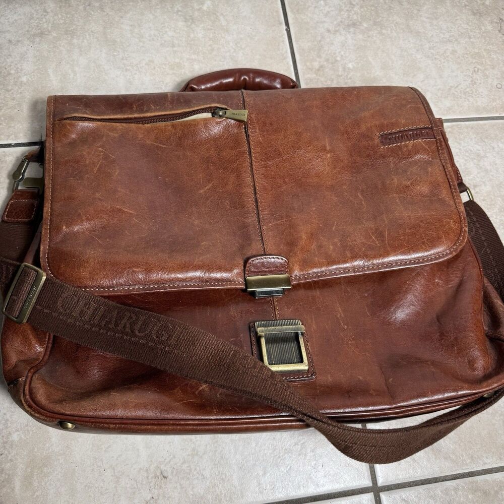 Chiarugi Leather Briefcase Laptop Bag Italy Handmade In Florence Travel Luxury